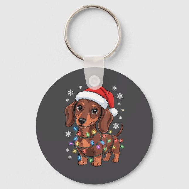 Christmas Dachshund Lights Santa Hat Holiday Dog L Keychain (Front)