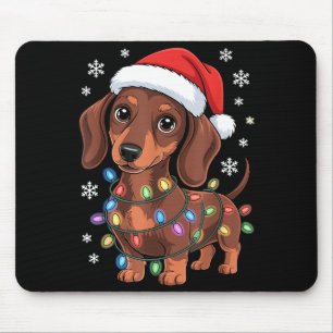 Christmas Dachshund Lights Santa Hat Holiday Dog L Mouse Pad