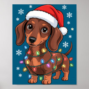 Christmas Dachshund Lights Santa Hat Holiday Dog L Poster