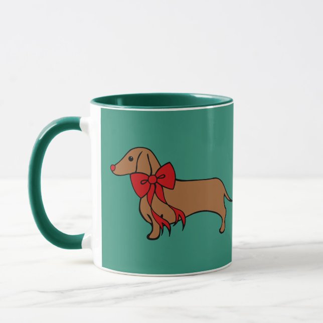 Christmas Dachshund Puppy Coffee Mug (Gauche)