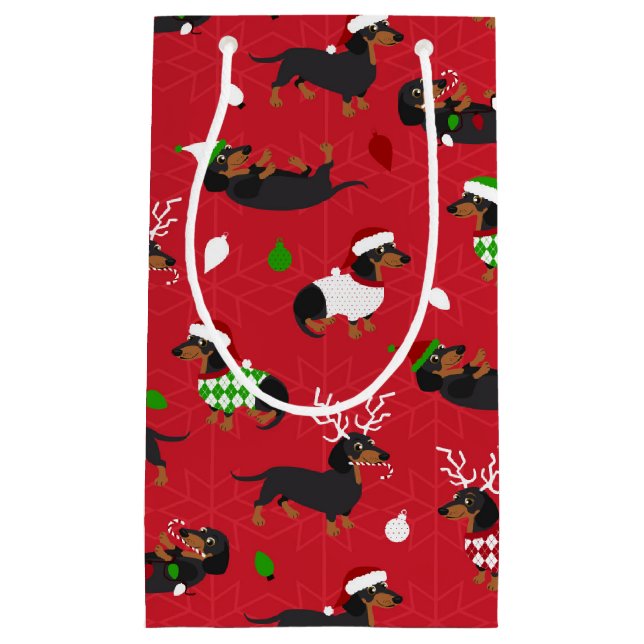 Christmas Dachshund Red Small Gift Bag (Front)