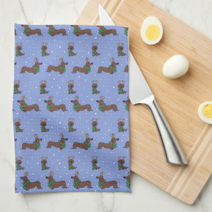 Christmas Dachshund Reindeer Cute Pattern Kitchen Towel