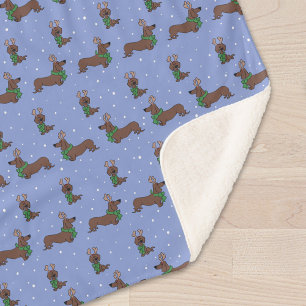 Christmas Dachshund Reindeer Cute Pattern Sherpa Blanket