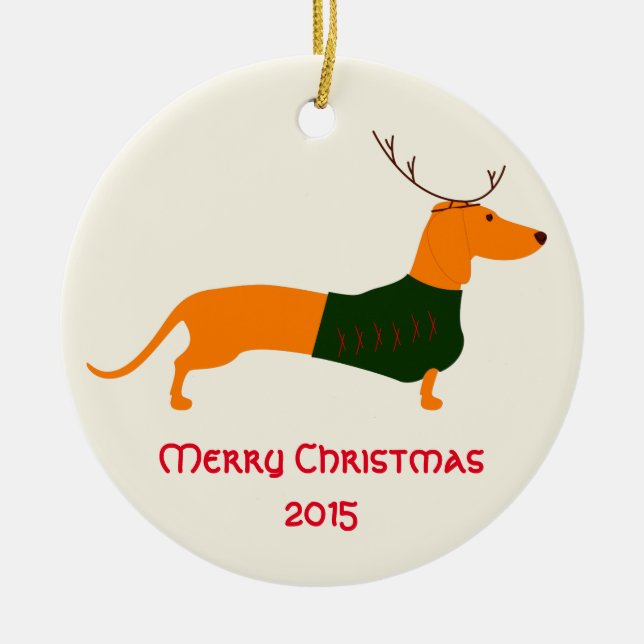 Christmas Dachshund Round Ornament (Front)
