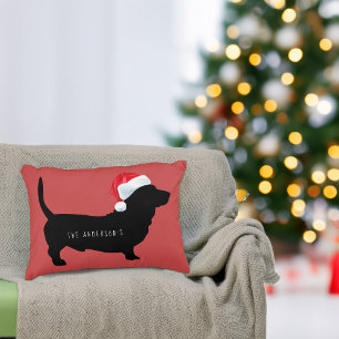 Christmas Dachshund Santa Hat Name Accent Pillow