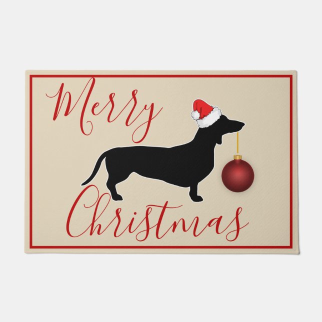 Christmas Dachshund & Santa Hat Ornament Doormat (Front)