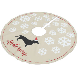 Christmas Dachshund & Santa Hat Personalized Brushed Polyester Tree Skirt