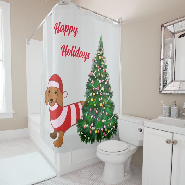 Christmas Dachshund Shower Curtain (In Situ)