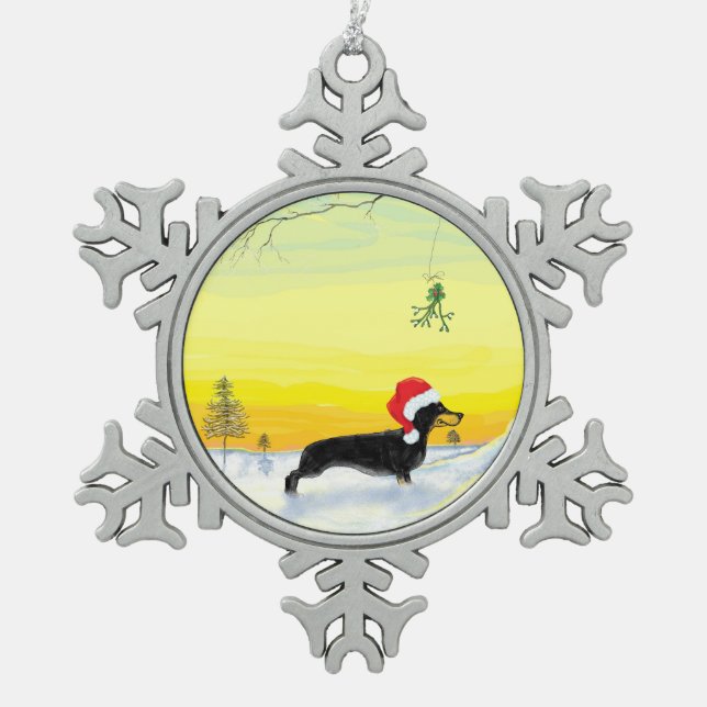 christmas dachshund snowflake pewter christmas ornament (Front)