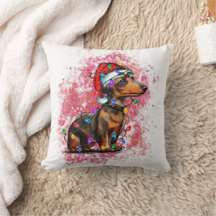 Christmas dachshund throw pillow