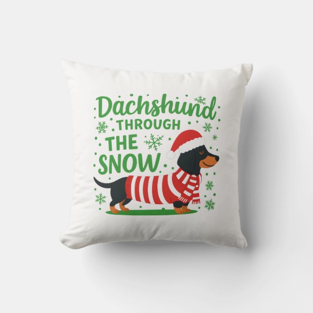 Christmas Dachshund Throw Pillow (Front)