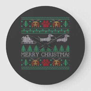 Christmas Dachshund Wiener Dog Dachshund Ugly Chri Large Clock