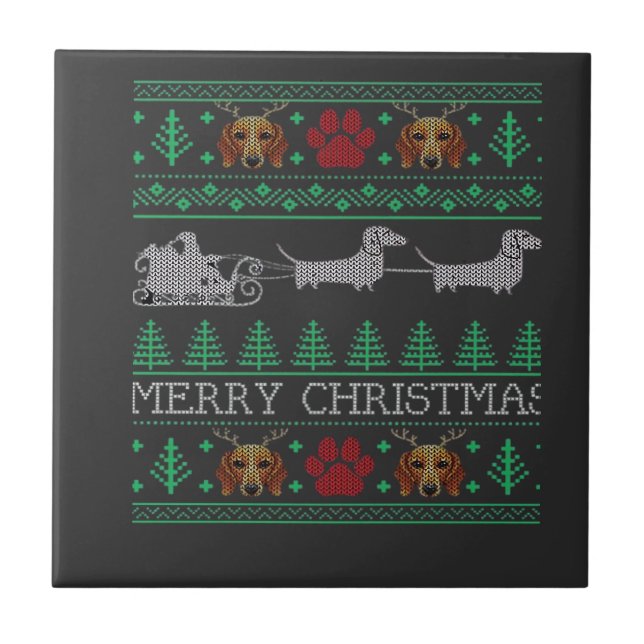 Christmas Dachshund Wiener Dog Dachshund Ugly Chri Tile (Front)