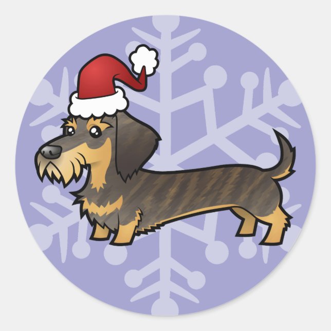 Christmas Dachshund (wirehair) Classic Round Sticker (Front)