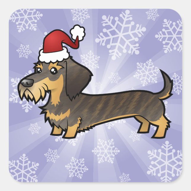 Christmas Dachshund (wirehair) Square Sticker (Front)