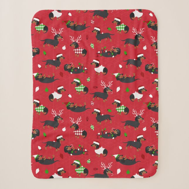 Christmas Dachshunds Red Sherpa Blanket (Front)