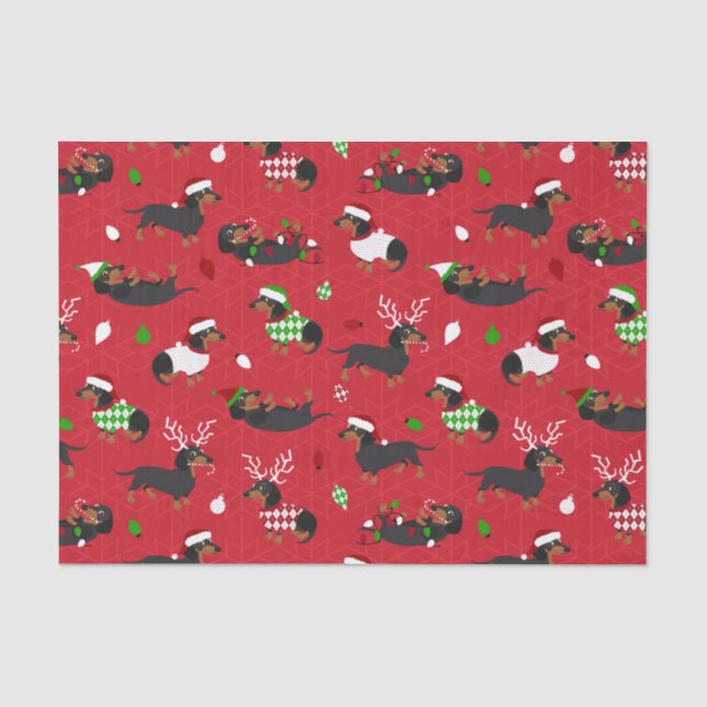 Christmas Dachshunds Red Tissue Paper (Front)