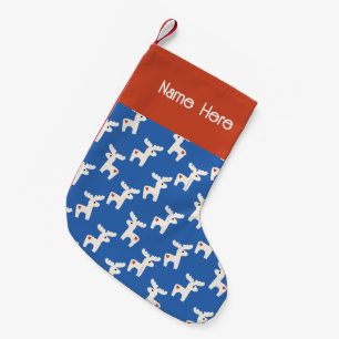 Christmas Dala Horse Minimal Retro Bold Blue Small Christmas Stocking