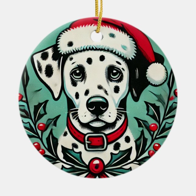 Christmas Dalmatian                                Ceramic Ornament (Front)