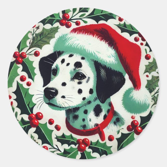 Christmas Dalmatian                                Classic Round Sticker (Front)