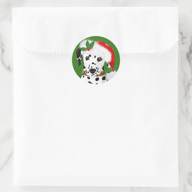 Christmas Dalmatian Classic Round Sticker (Bag)