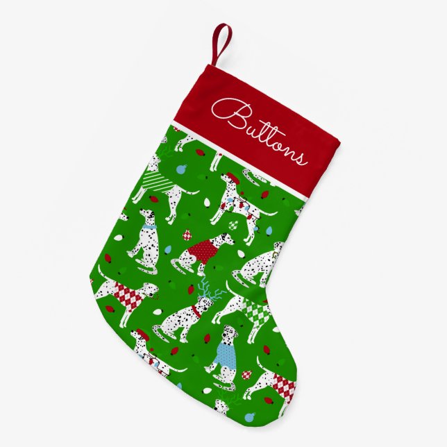 Christmas Dalmatian Custom Name Small Christmas Stocking (Front (Hanging))