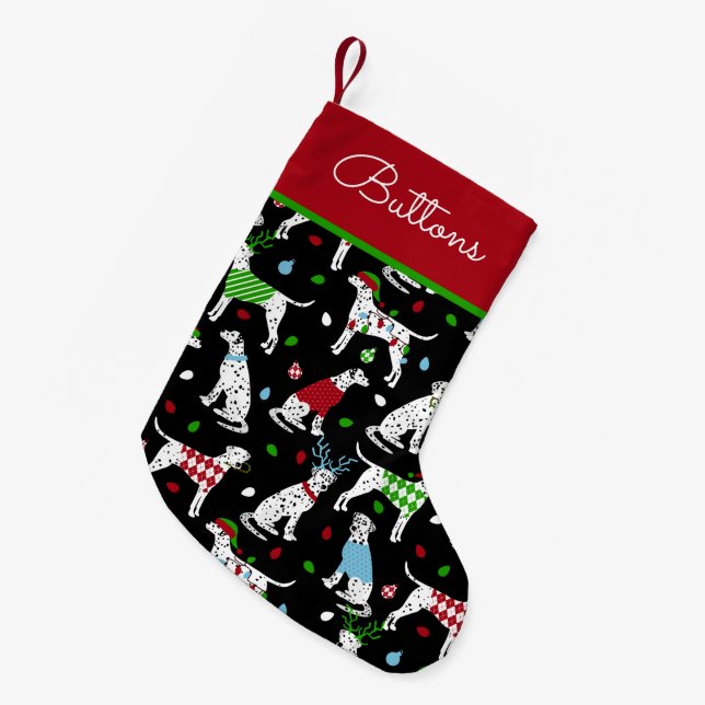Christmas Dalmatian Custom Name Small Christmas Stocking (Front (Hanging))