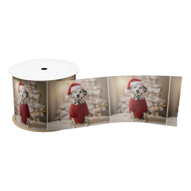 Christmas Dalmatian Dog In a Red Sweater Satin Ribbon (Spool)