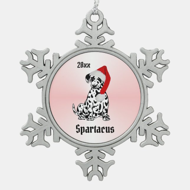 Christmas Dalmatian Personalized Snowflake Pewter Christmas Ornament (Front)