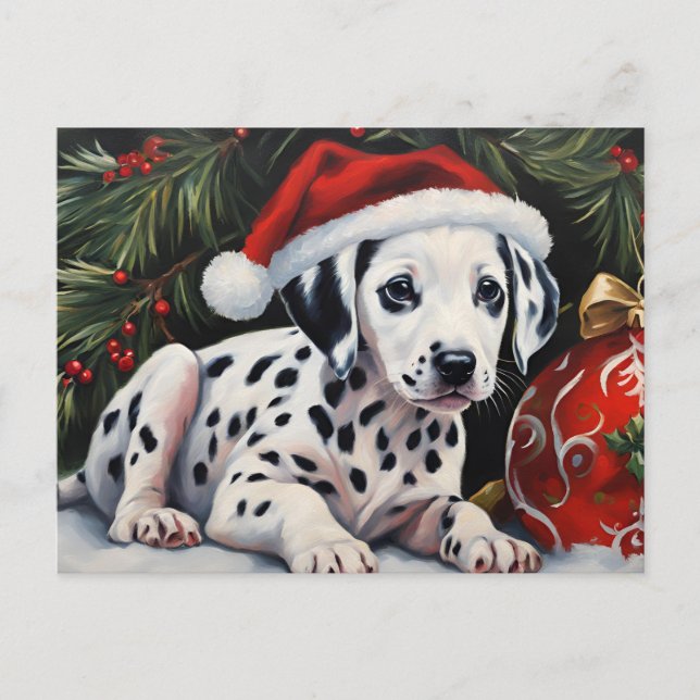 Christmas Dalmatian Puppy Santa  Holiday Postcard (Front)