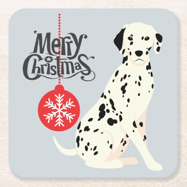 Christmas Dalmatian Square Paper Coaster (Front)