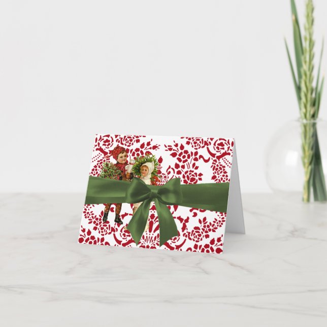 Christmas Damask Note Card (Front)