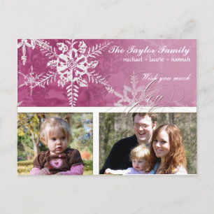 Christmas Damask Snowflake - Magenta Pink Card