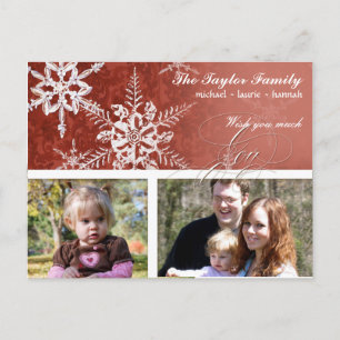 Christmas Damask Snowflake - Red and White Holiday Postcard