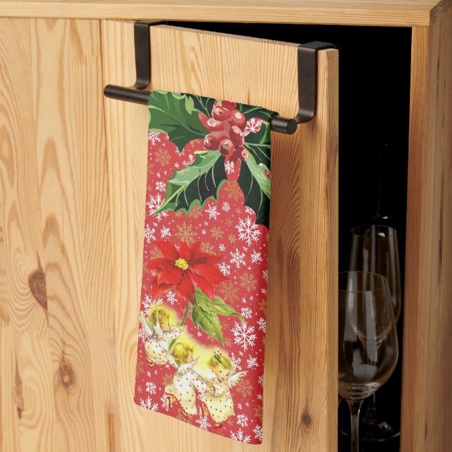 Christmas Dancing Baby Angels on Snowflakes Kitchen Towel (Thirds Fold)