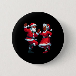 Christmas Dancing Black African American Santa Mrs 2 Inch Round Button