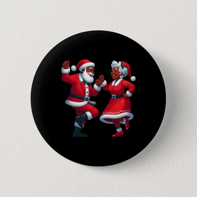 Christmas Dancing Black African American Santa Mrs 2 Inch Round Button (Front)