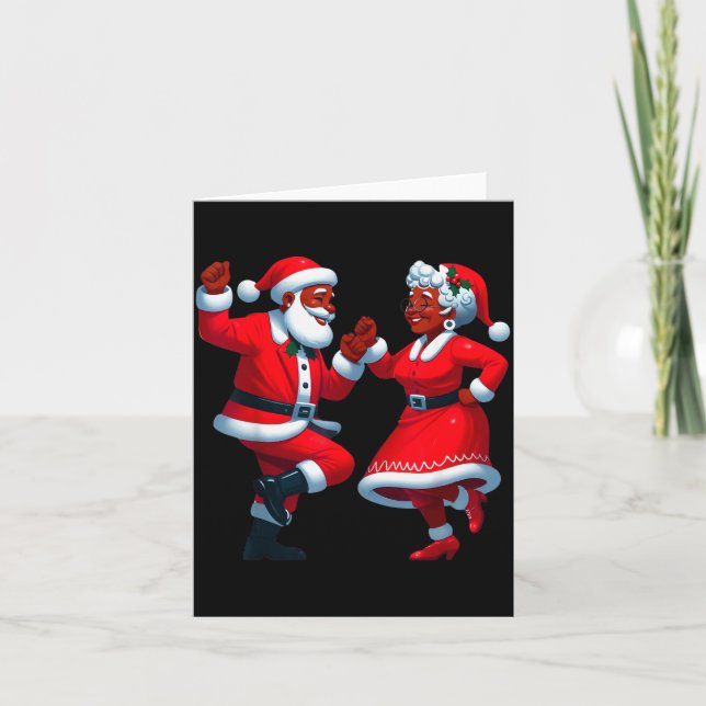 Christmas Dancing Black African American Santa Mrs Card (Front)