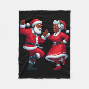 Christmas Dancing Black African American Santa Mrs Fleece Blanket