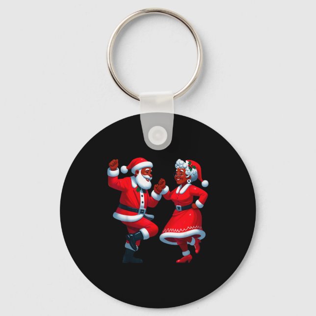 Christmas Dancing Black African American Santa Mrs Keychain (Front)