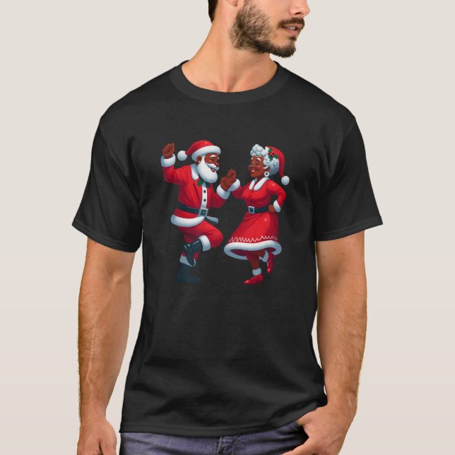 Christmas Dancing Black African American Santa Mrs T-Shirt (Front)