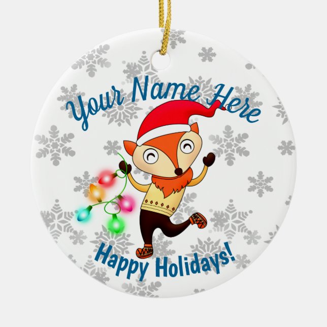 Christmas Dancing Fox Custom Ceramic Ornament (Front)