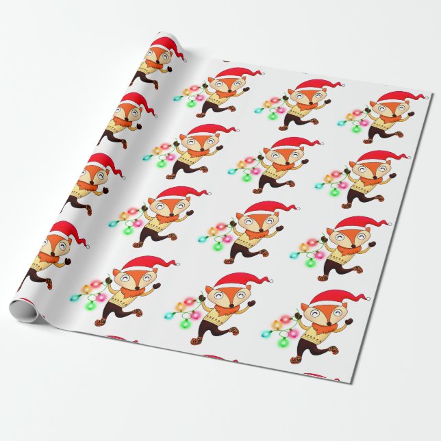Christmas Dancing Fox Custom Wrapping Paper (Unrolled)