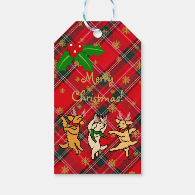Christmas Dancing Golden Retrievers Gift Tags (Front)