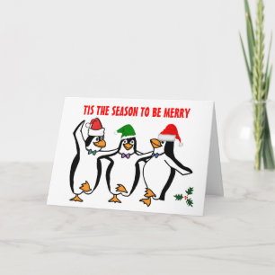 Christmas Dancing Penguins Tis Season To Be Merry Holiday Card
