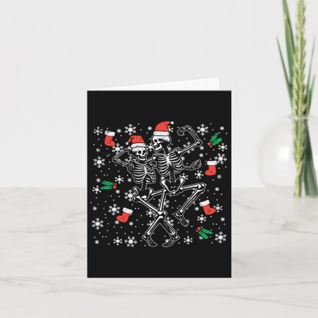 Christmas Dancing Skeletons Funny Xmas Bones Goth  Card (Front)