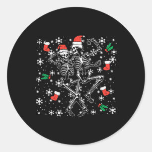 Christmas Dancing Skeletons Funny Xmas Bones Goth Classic Round Sticker