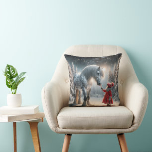 Christmas Dapple Grey Horse Throw Pillow