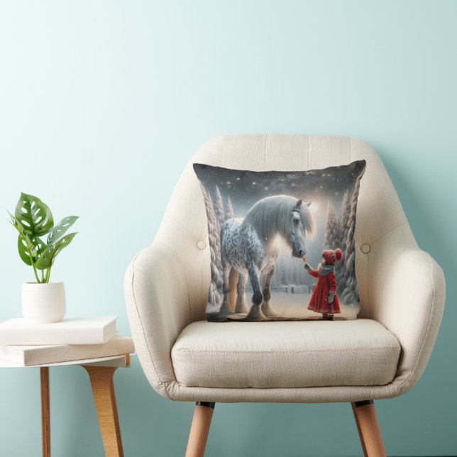 Christmas Dapple Grey Horse Throw Pillow (Chair)