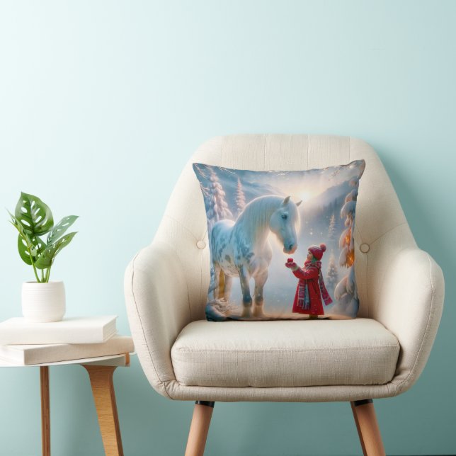 Christmas Dapple Grey Horse Throw Pillow (Chair)